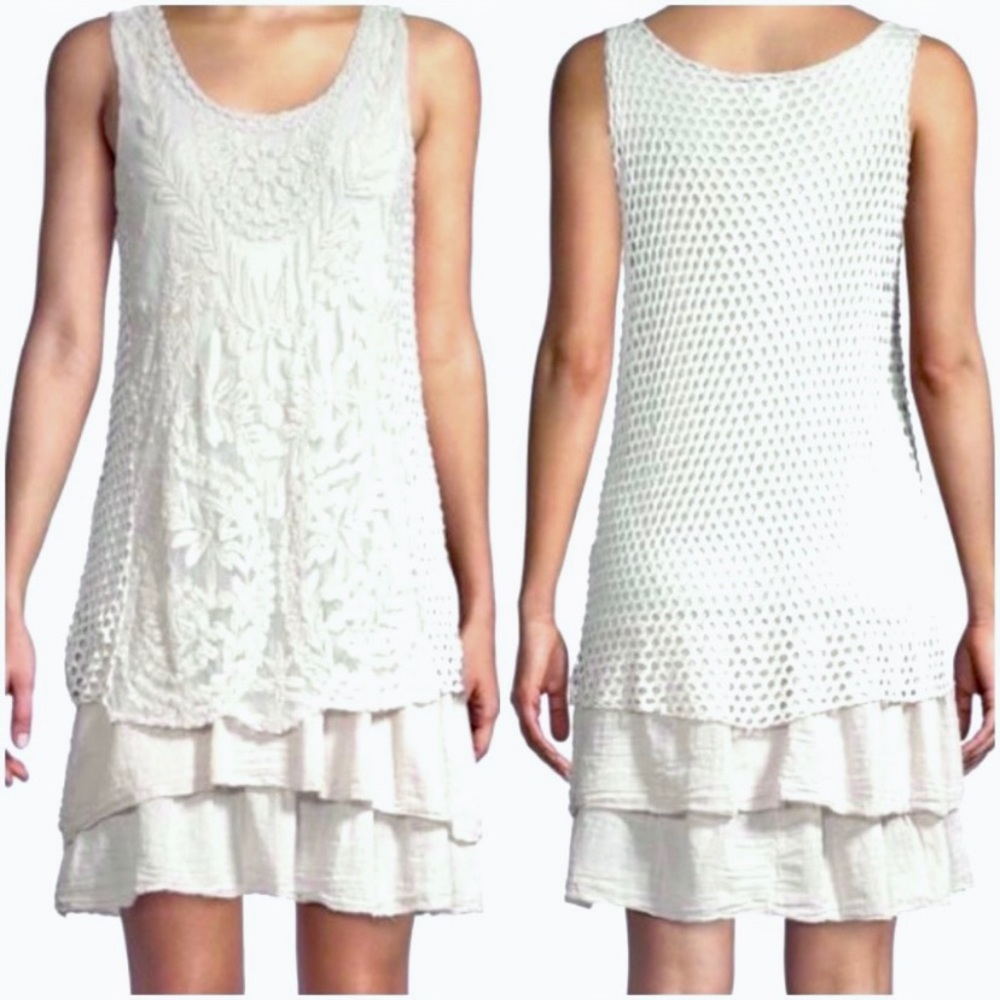 LE MARAIS Lace Ruffle Hem White Dress Size Medium